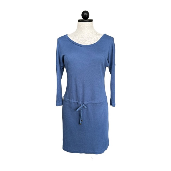 Victoria's Secret Waffle Knit Drawstring Waist Dress Blue 3/4 Sleeve Size Small - Picture 2 of 14